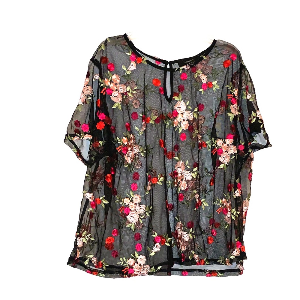Plus size sheer floral mesh Twofer Top